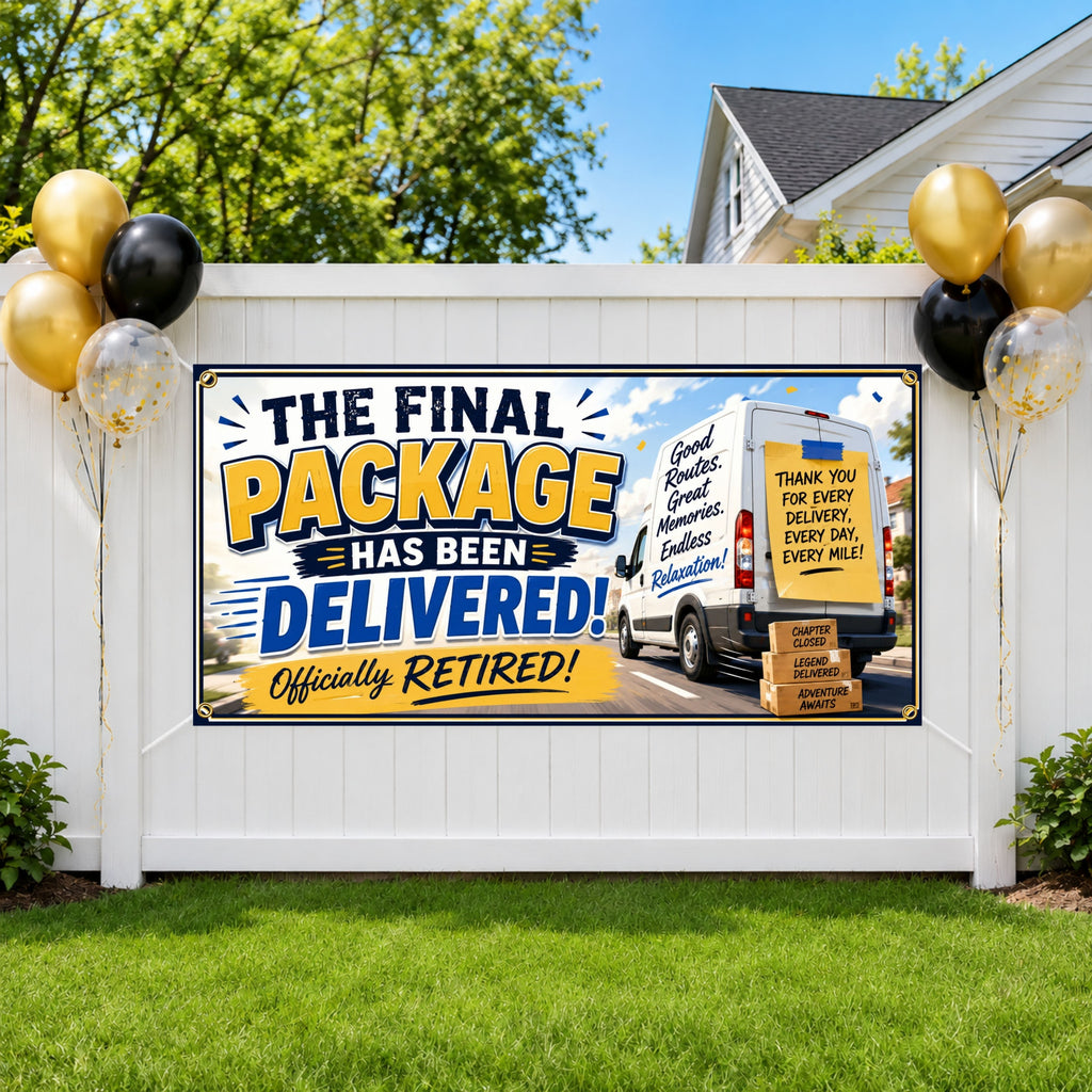 Retirement Party Banner, Final Package Delivered Sign, Office Farewell Backdrop