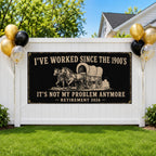 Funny Retirement Banner, Western Wagon Sign, 2026 Office Backdrop