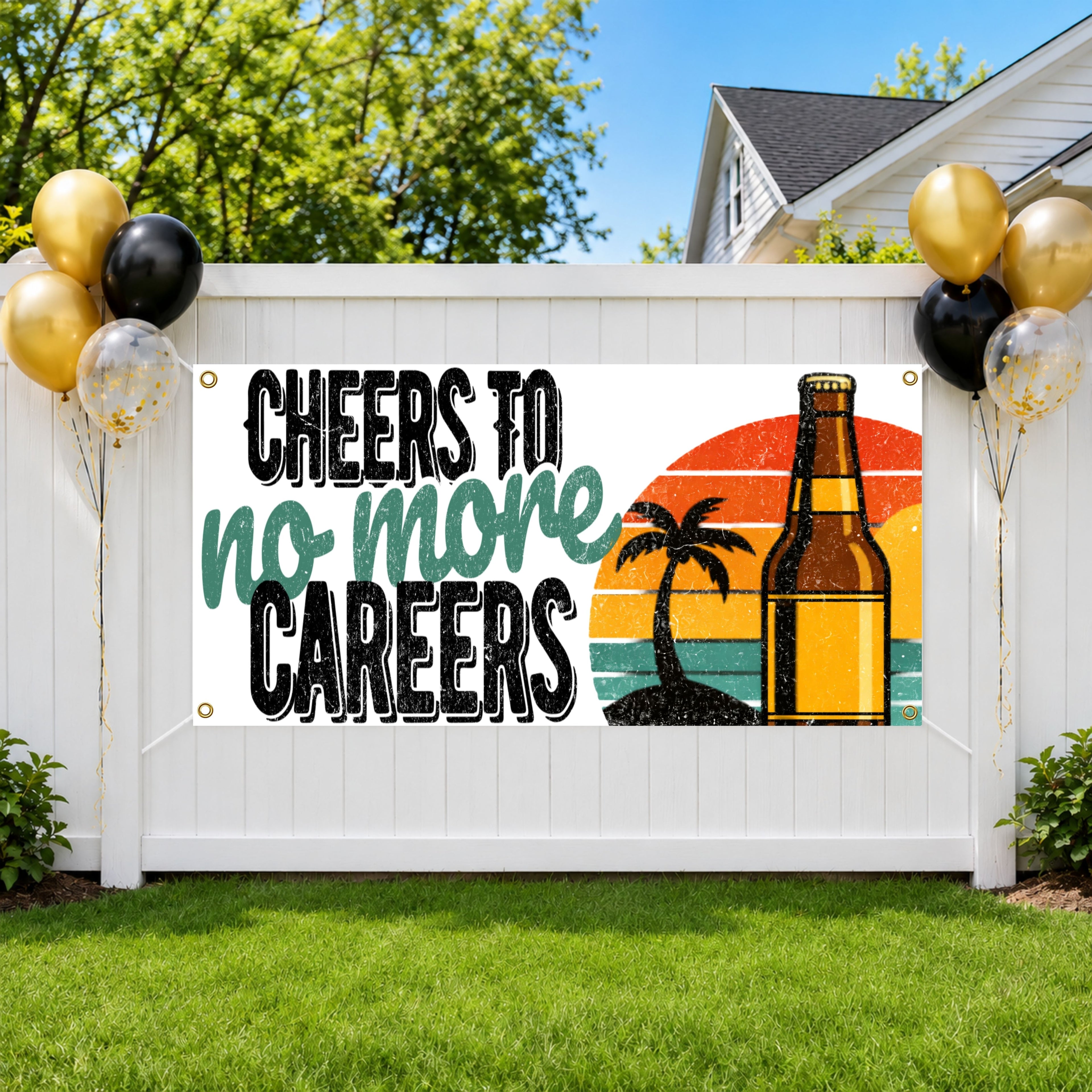 Funny Retirement Banner, Cheers To No More Careers Sign, Beer Party Decor