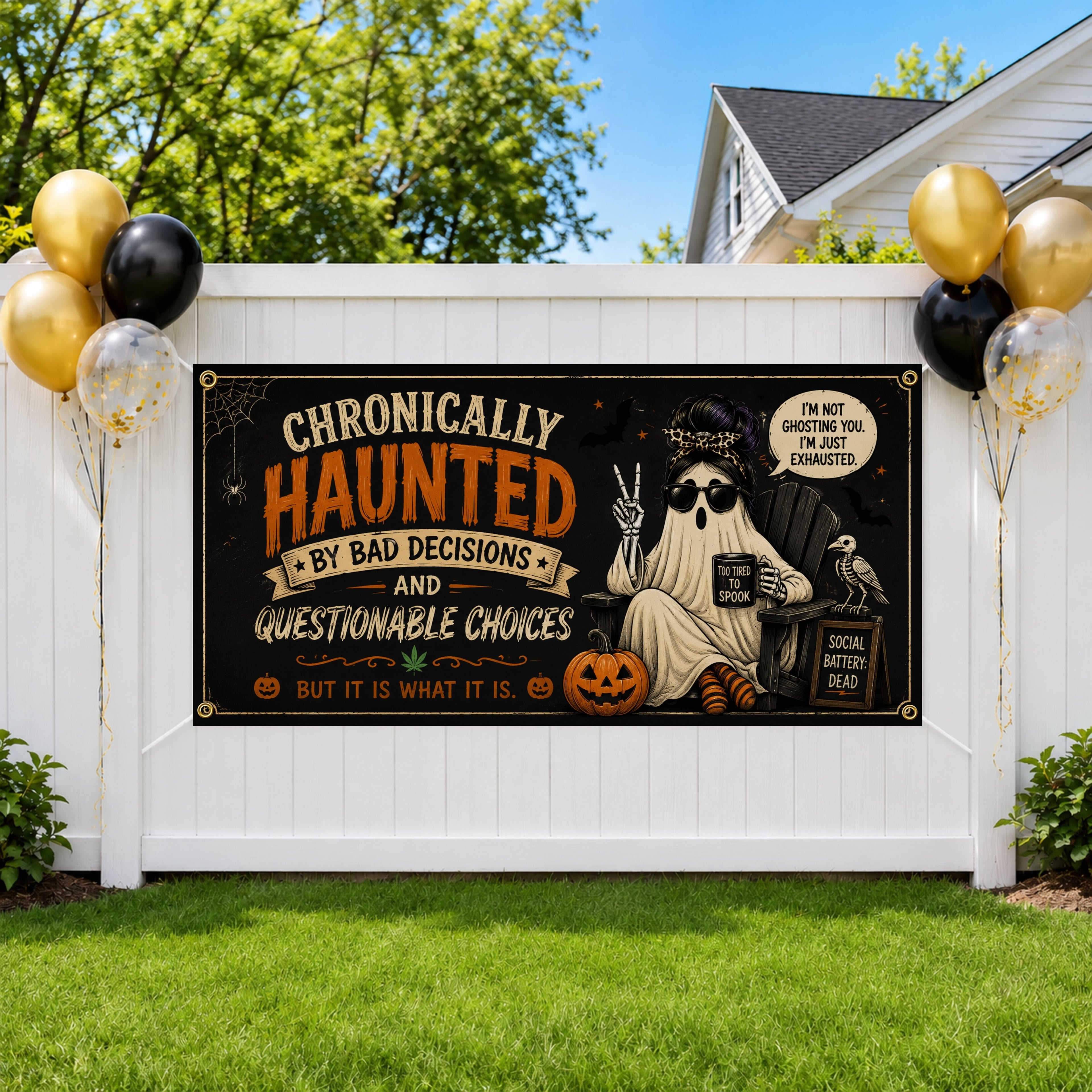 Funny Halloween Party Banner, Haunted Ghost Backdrop, Spooky Party Decor