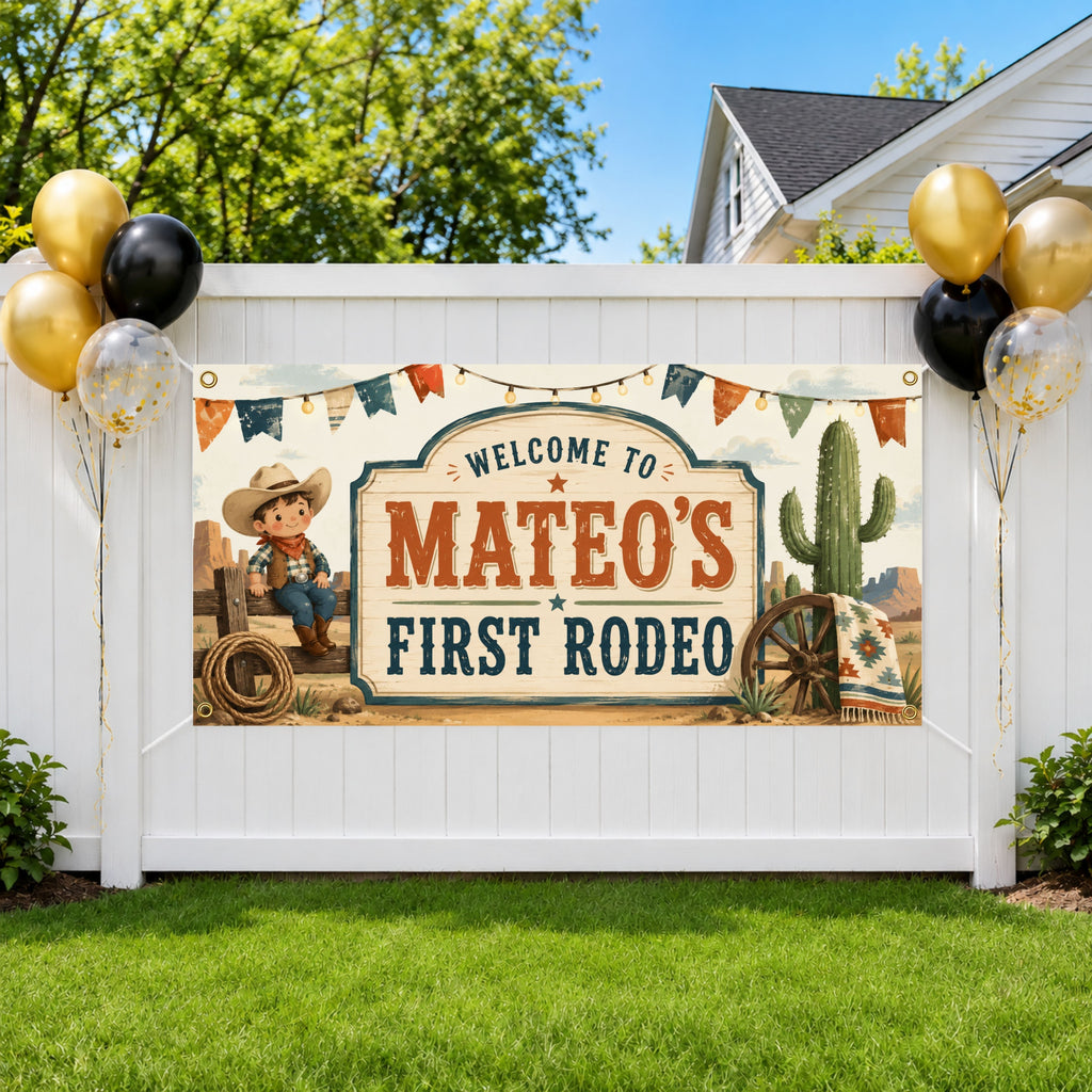 First Rodeo Birthday Banner, 1st Birthday Cowboy Western Party Decor