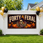 Funny 40th Birthday Banner, Skeleton Party Backdrop, Feral Birthday Decor