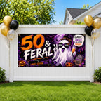Funny 50th Birthday Banner, Feral Fifty Ghost Party Sign, Women Backdrop