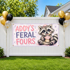 Feral 4th Birthday Banner, Raccoon Party Sign, Personalized Backdrop