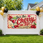 Funny 25th Birthday Banner, Cherry On Top Sign, Martini Party Backdrop