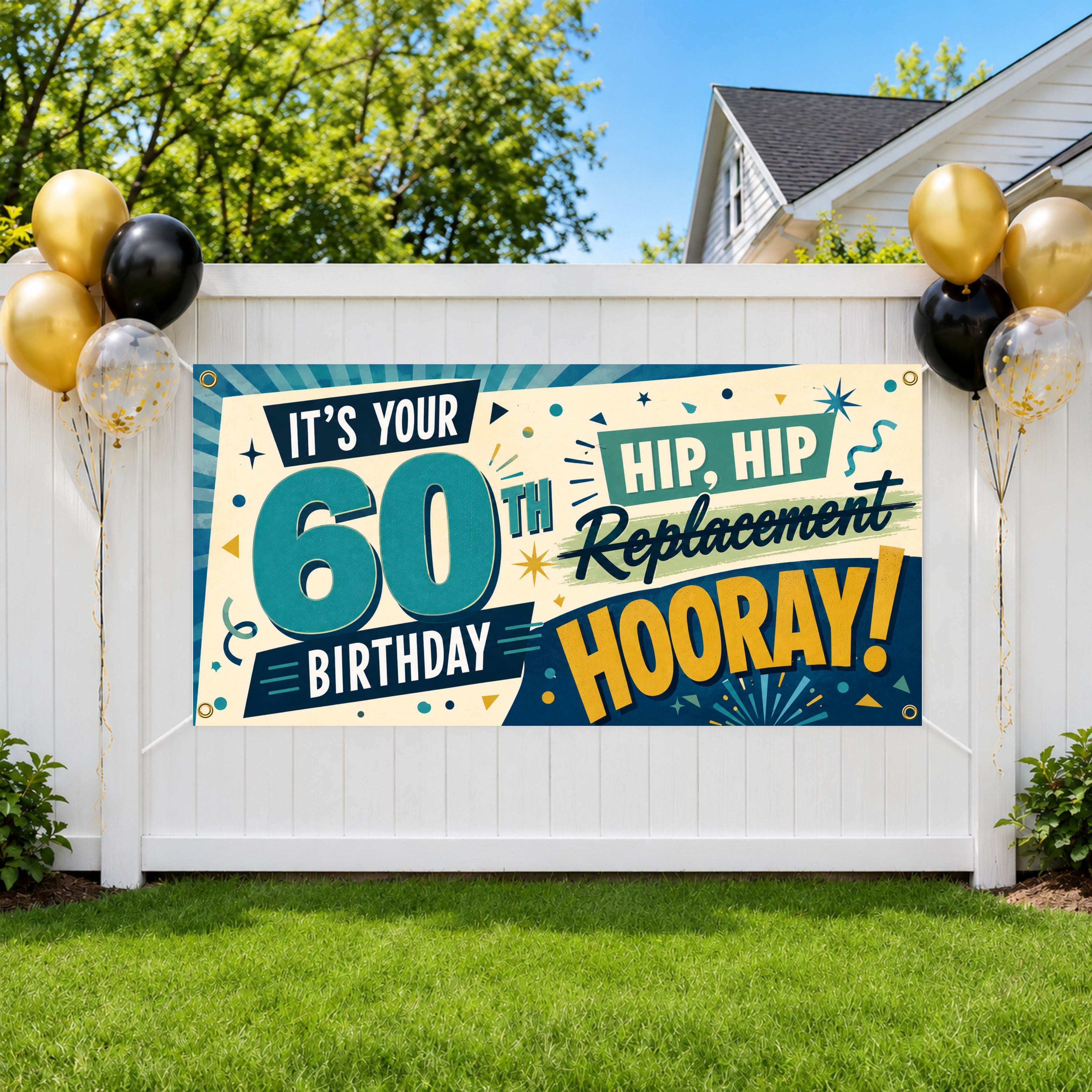 Funny 60th Birthday Banner, Hip Replacement Sign, Party Backdrop