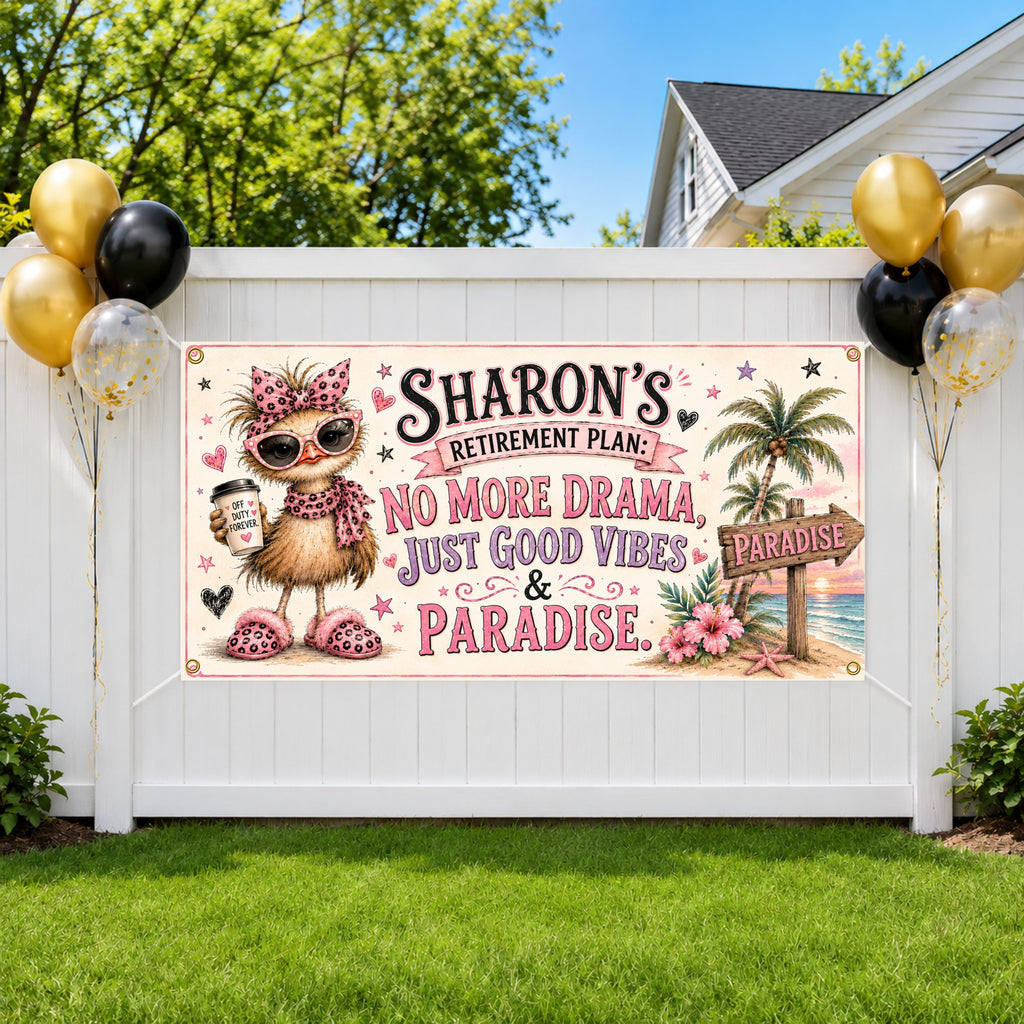 Funny Retirement Banner, No More Drama Sign, Women Backdrop