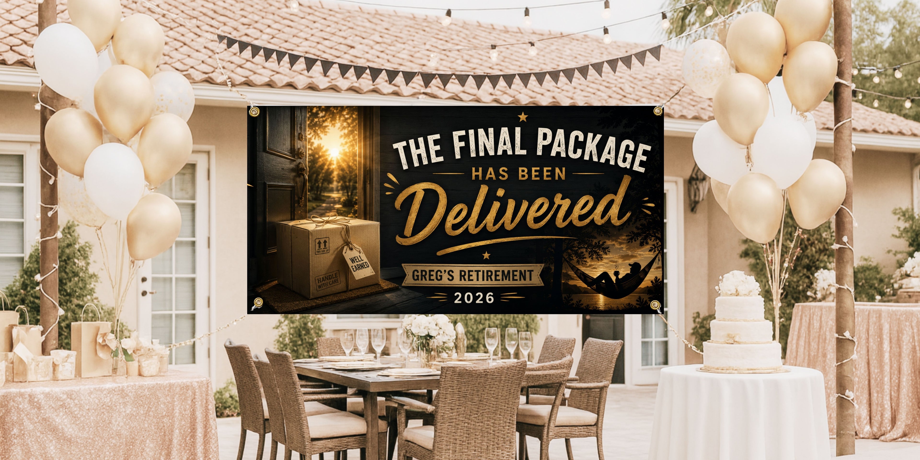 Delivery Driver Retirement Banner | Final Package Well Earned Hammock Black Gold
