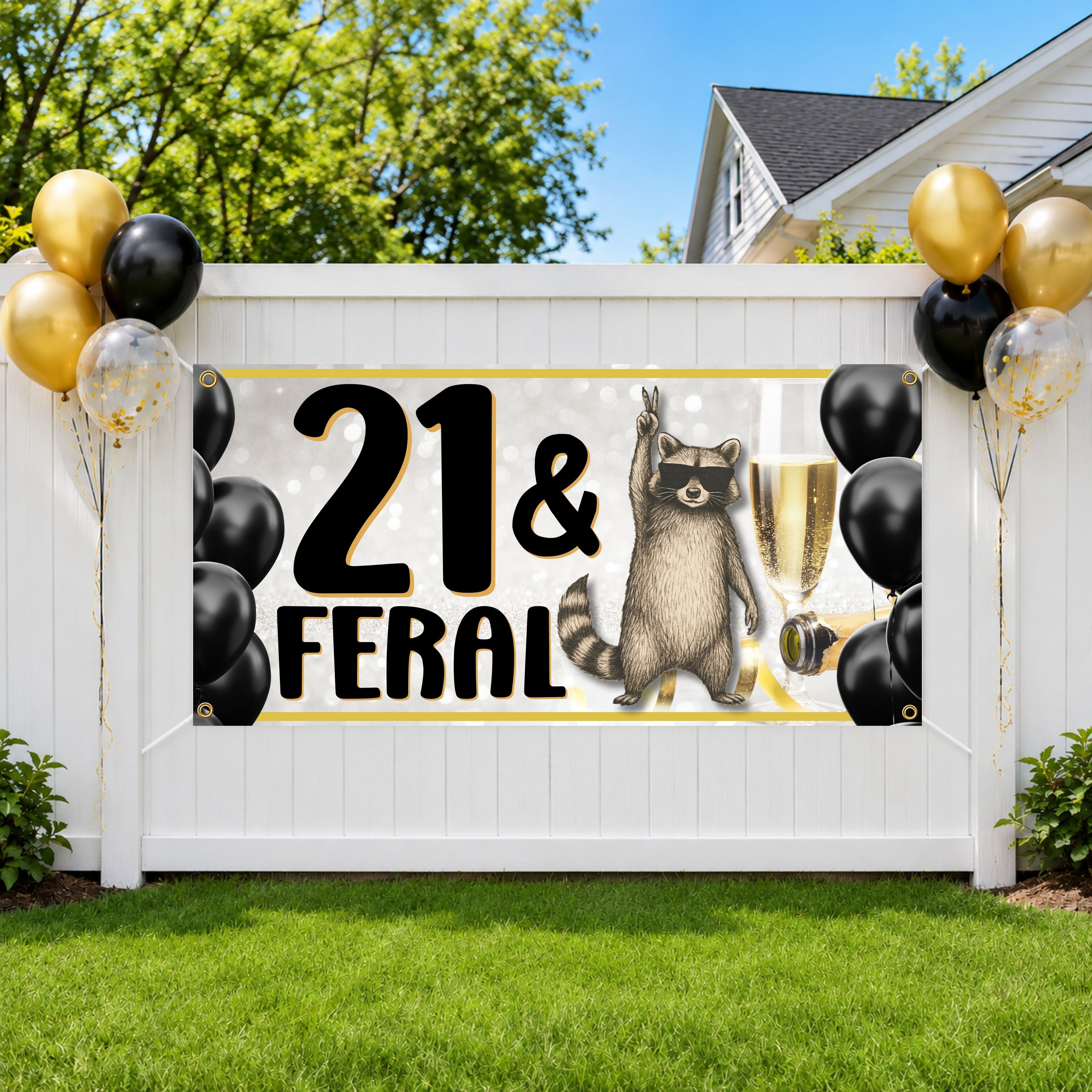 21st Birthday Banner, Feral 21 Party Sign, Raccoon Celebration Backdrop