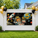 Space 5th Birthday Banner, Astronaut Bear Party Sign, Fifth Birthday Space Decor