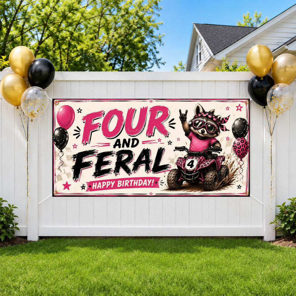 Raccoon 4th Birthday Banner