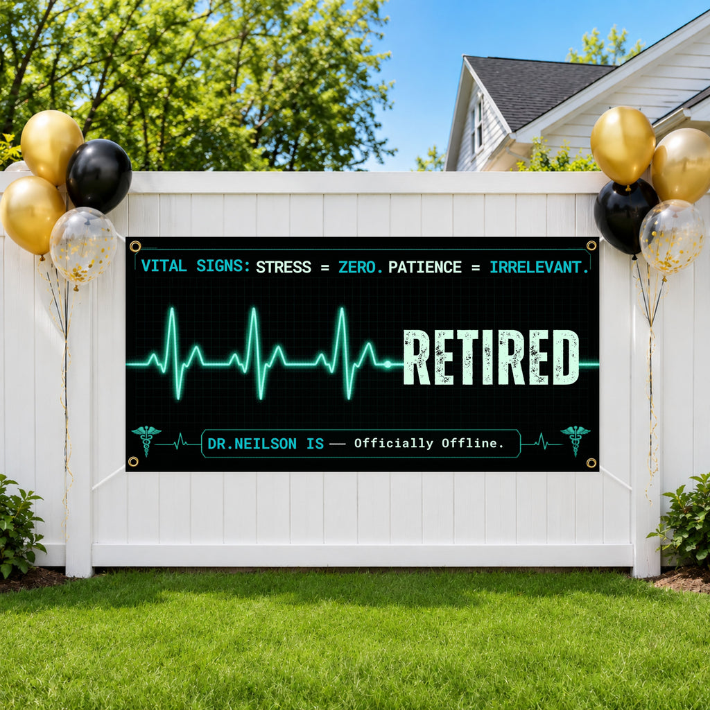 Doctor Retirement Banner, EKG Medical Sign, Office Farewell Backdrop