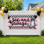 Sixth Birthday Banner, Six And Savage Party Sign, Raccoon Backdrop