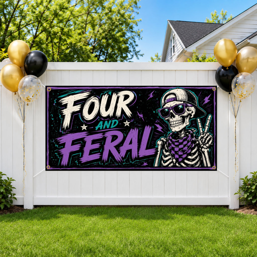 Skeleton 4th Birthday Banner