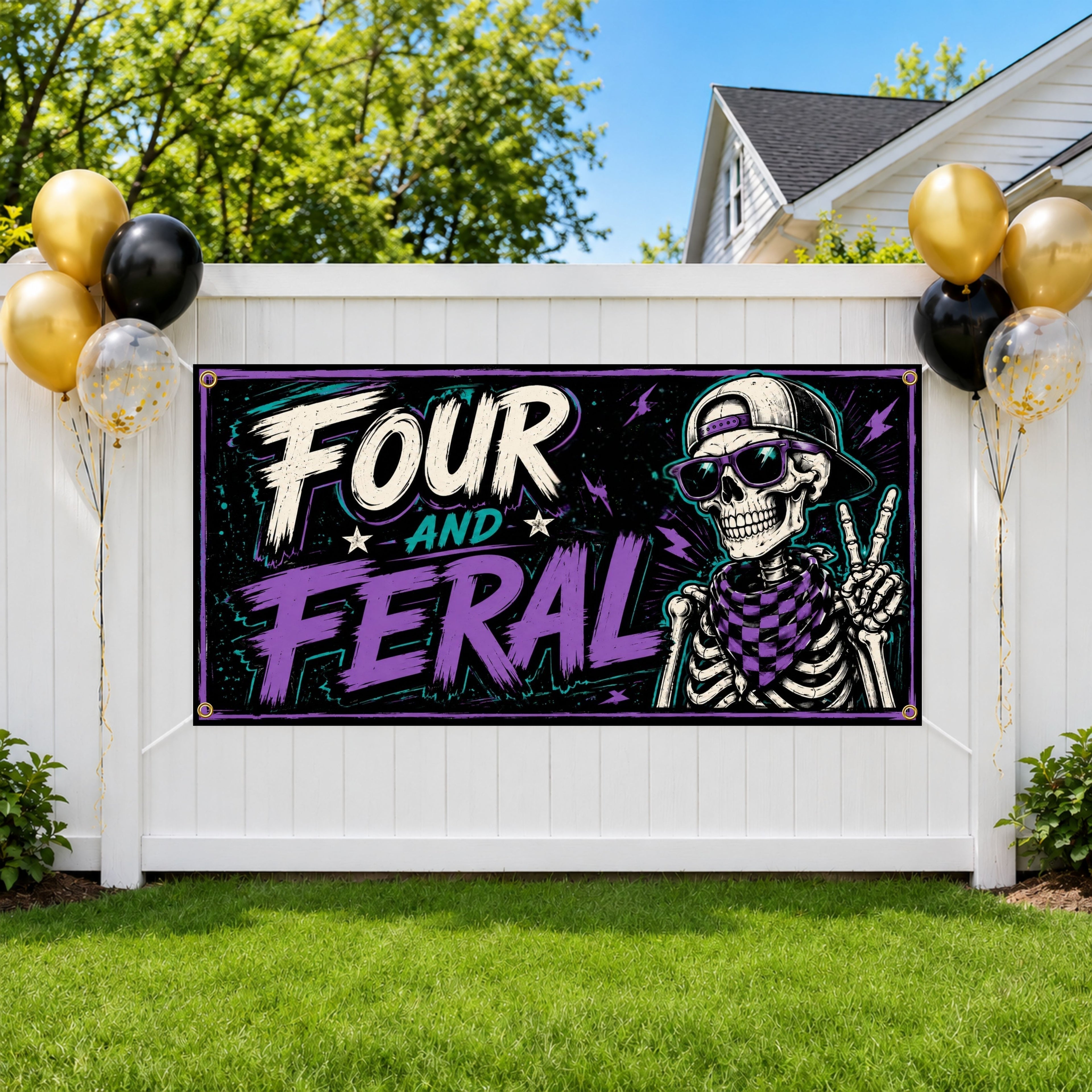 Skeleton 4th Birthday Banner