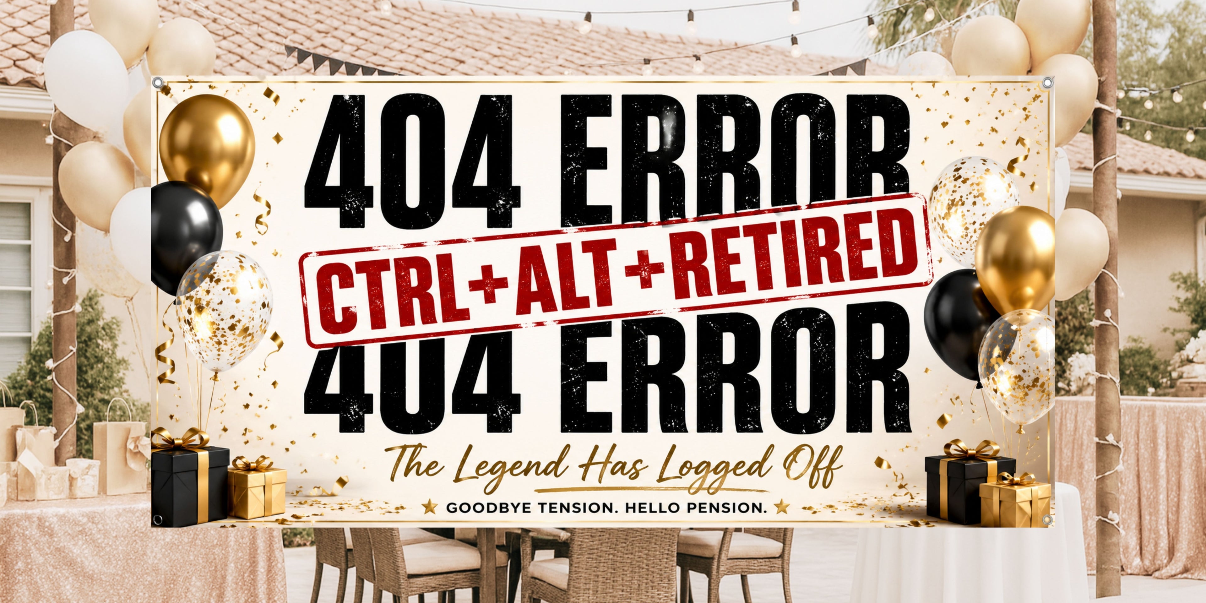 Funny IT Retirement Banner | 404 Error CTRL+ALT+RETIRED