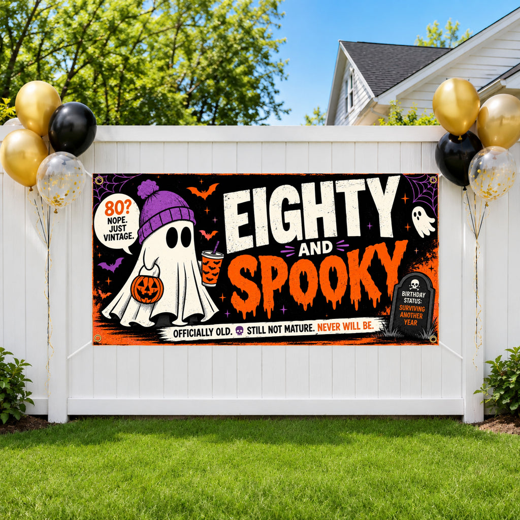 Spooky Ghost 80th Birthday Banner