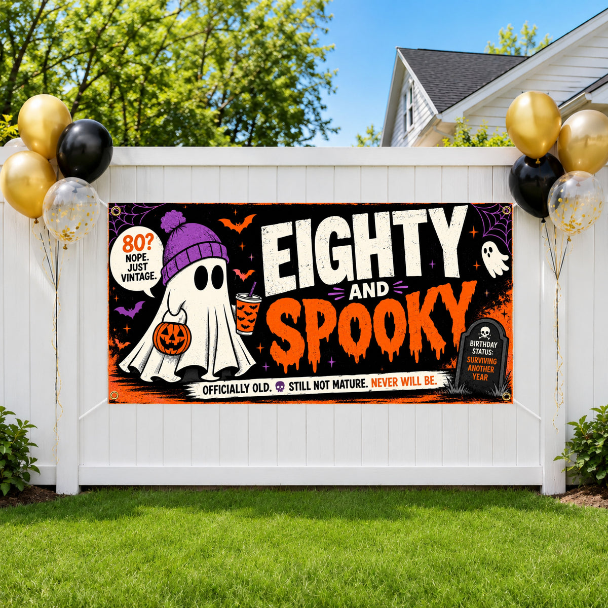 Spooky Ghost 80th Birthday Banner
