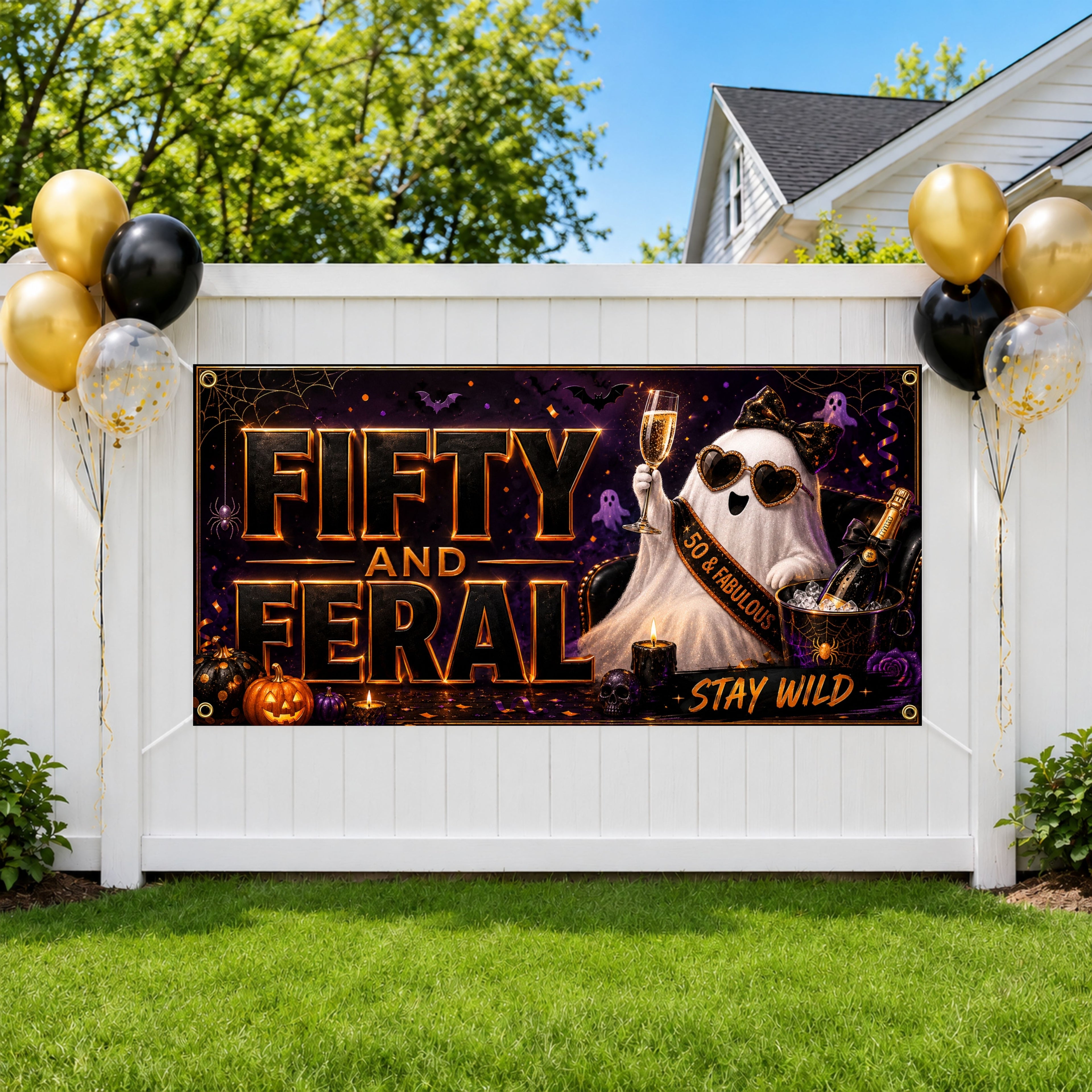 Funny 50th Birthday Banner, Ghost Party Sign, Halloween Backdrop
