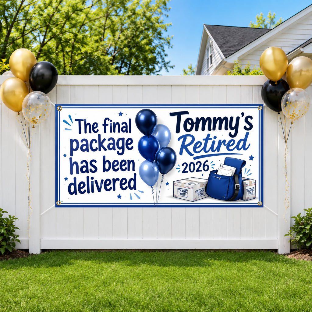 Retirement Banner, Mail Carrier Retirement Party Sign, Delivered Backdrop