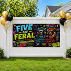 Funny 5th Birthday Banner, Twin Raccoon Party Sign, Gamer Backdrop