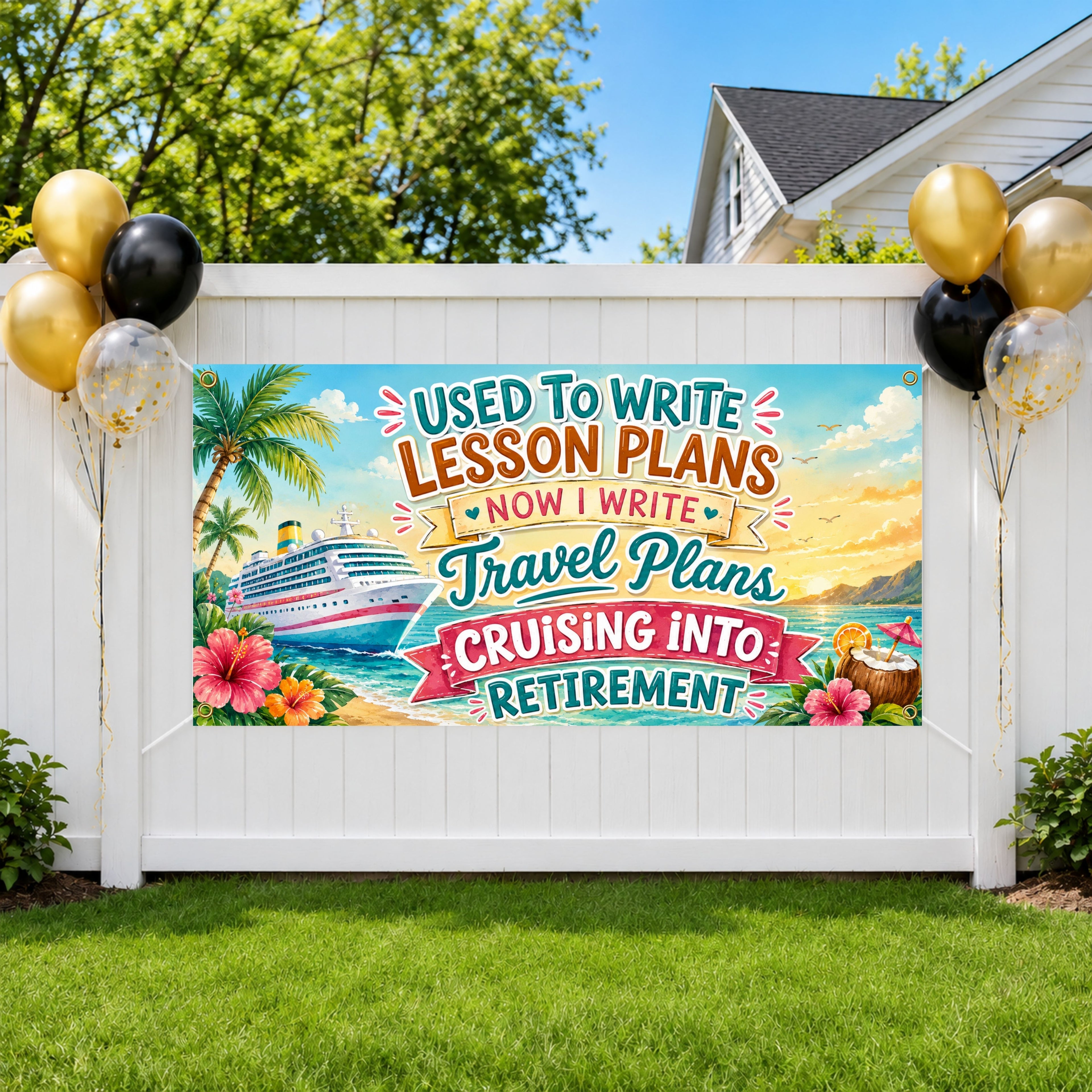 Teacher Retirement Banner, Travel Plans Retirement Sign, Cruise Backdrop