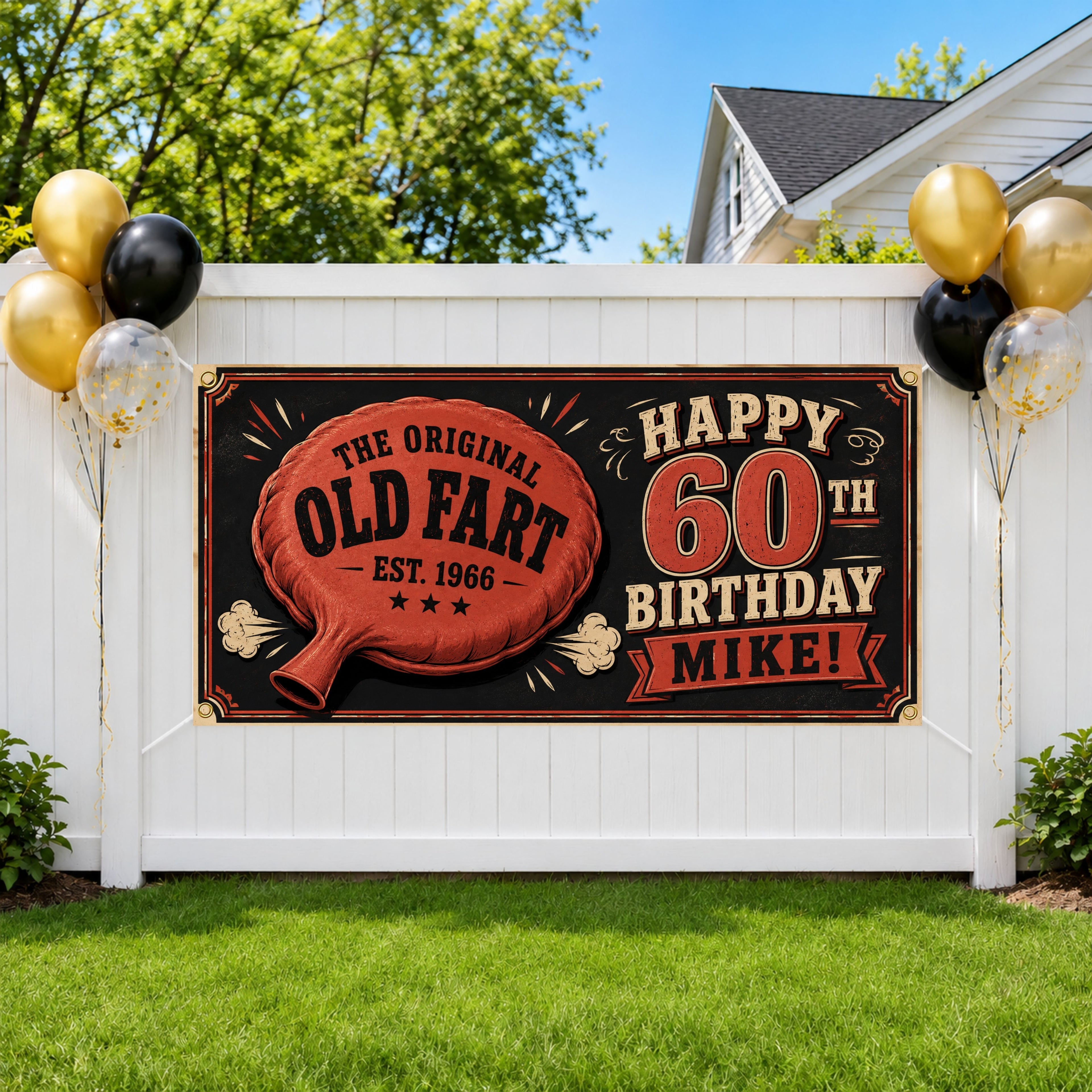 Funny 60th Birthday Banner, Old Fart Party Sign, Mens Backdrop