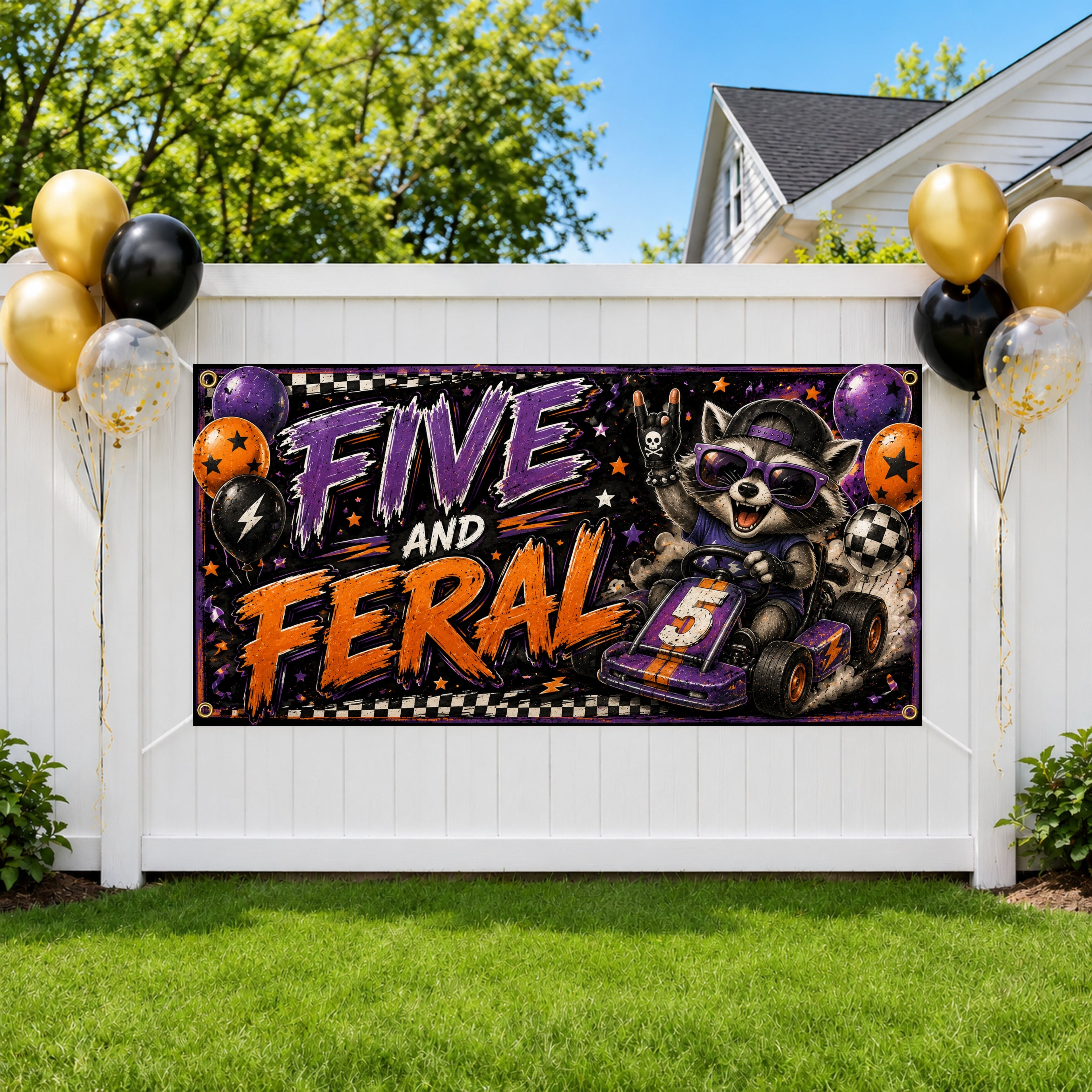Raccoon 5th Birthday Banner