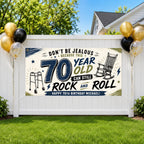 Funny 70th Birthday Banner, Rock and Roll Party Sign, Personalized Backdrop