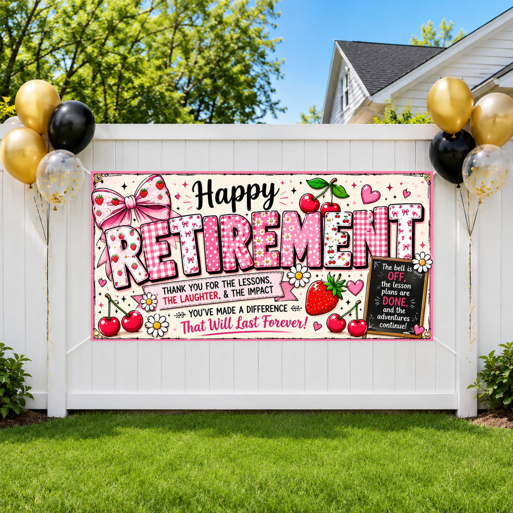 Teacher Retirement Banner, Retirement Party Sign, Cherry Classroom Decor