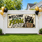 Funny 50th Birthday Banner, Feral Raccoon Sign, Party Backdrop