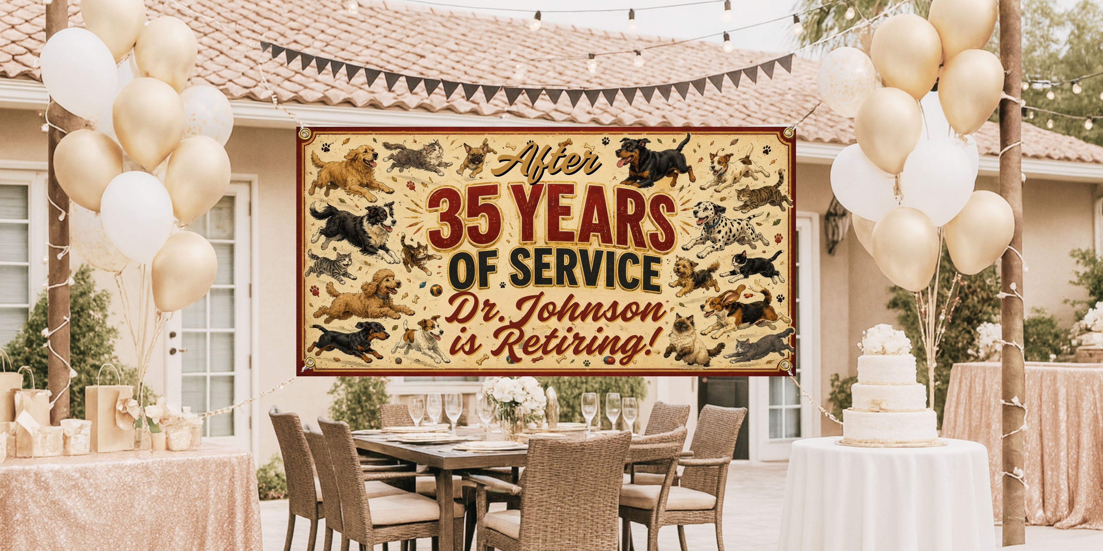 Veterinarian Retirement Banner Party Sign, Personalized Vet Clinic Farewell Decor