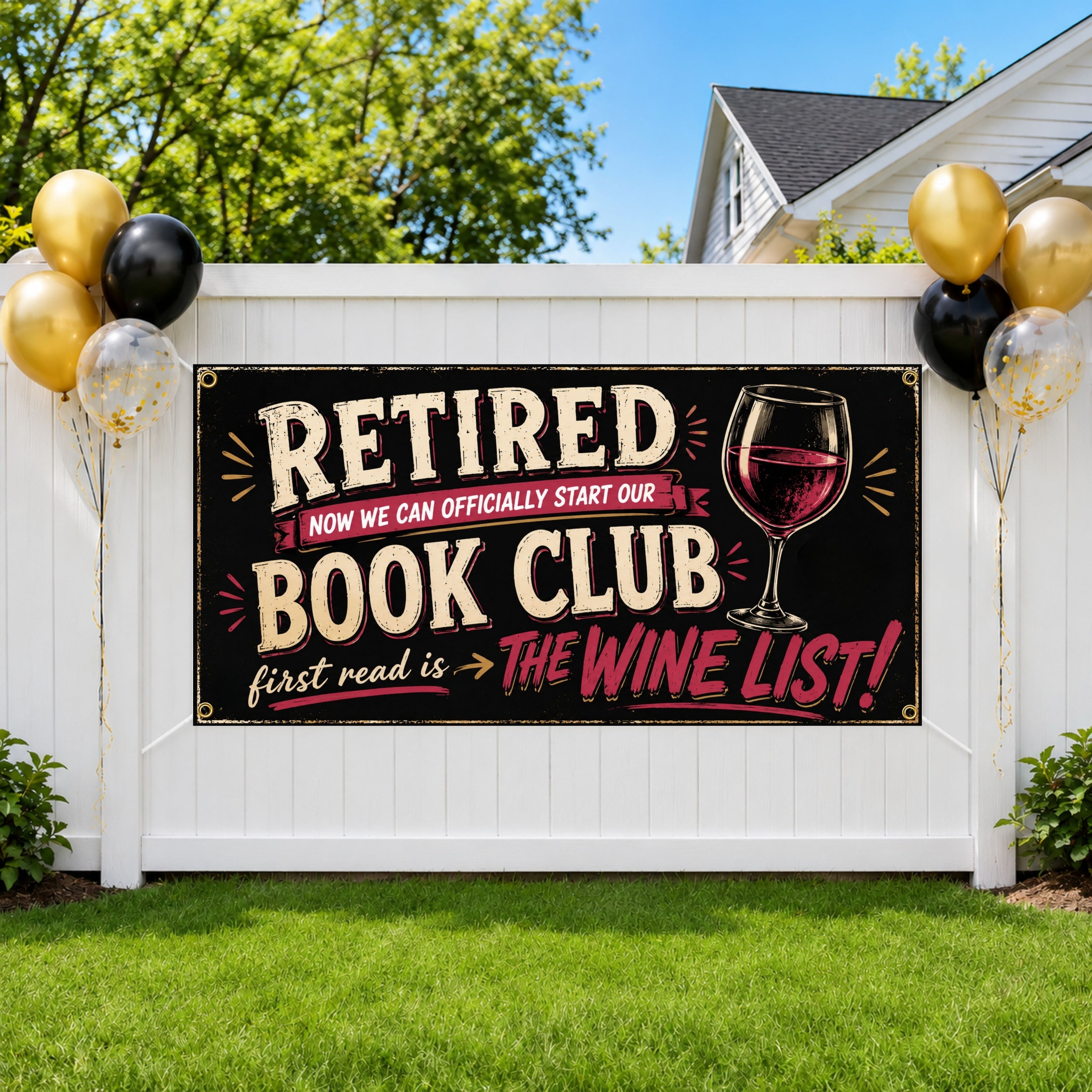 Funny Retirement Banner, Wine Book Club Sign, Party Backdrop
