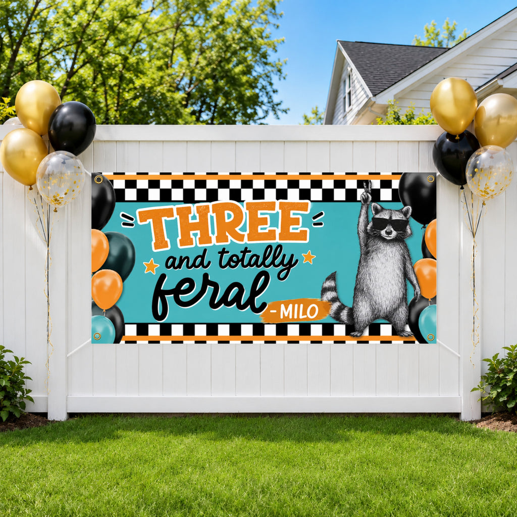 Funny 3rd Birthday Banner, Raccoon Party Sign, Boy Backdrop