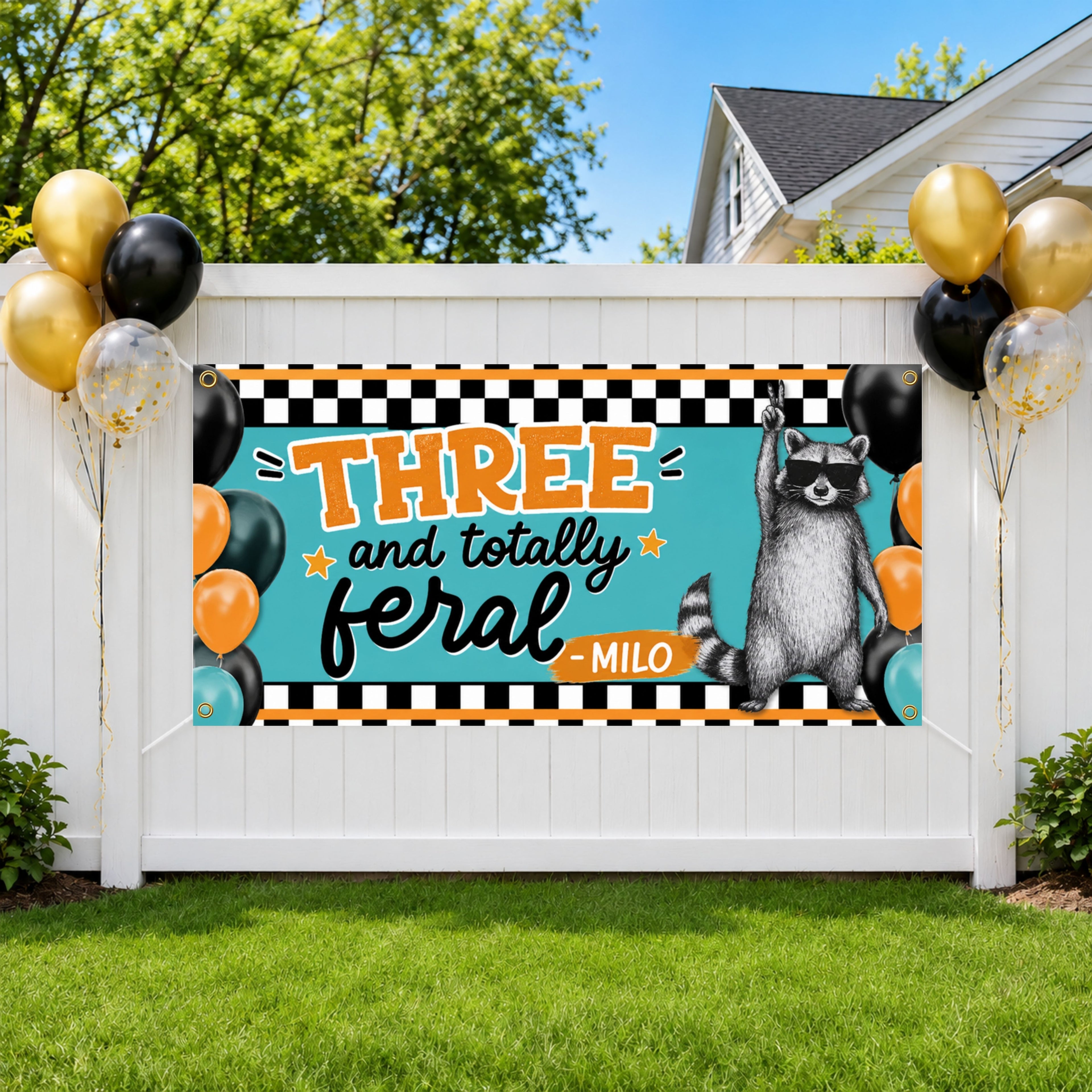 Funny 3rd Birthday Banner, Raccoon Party Sign, Boy Backdrop