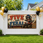Funny 5th Birthday Banner, ATV Raccoon Party Sign, Personalized Kids Birthday Banner
