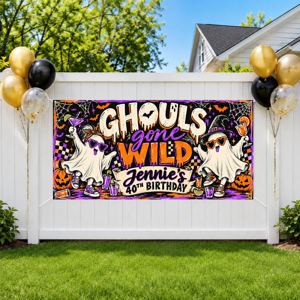 Halloween Ghost 40th Birthday Banner