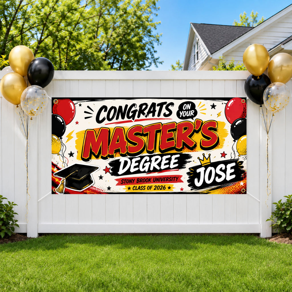 Masters Degree Banner, Personalized Graduation Sign, Custom Name Backdrop