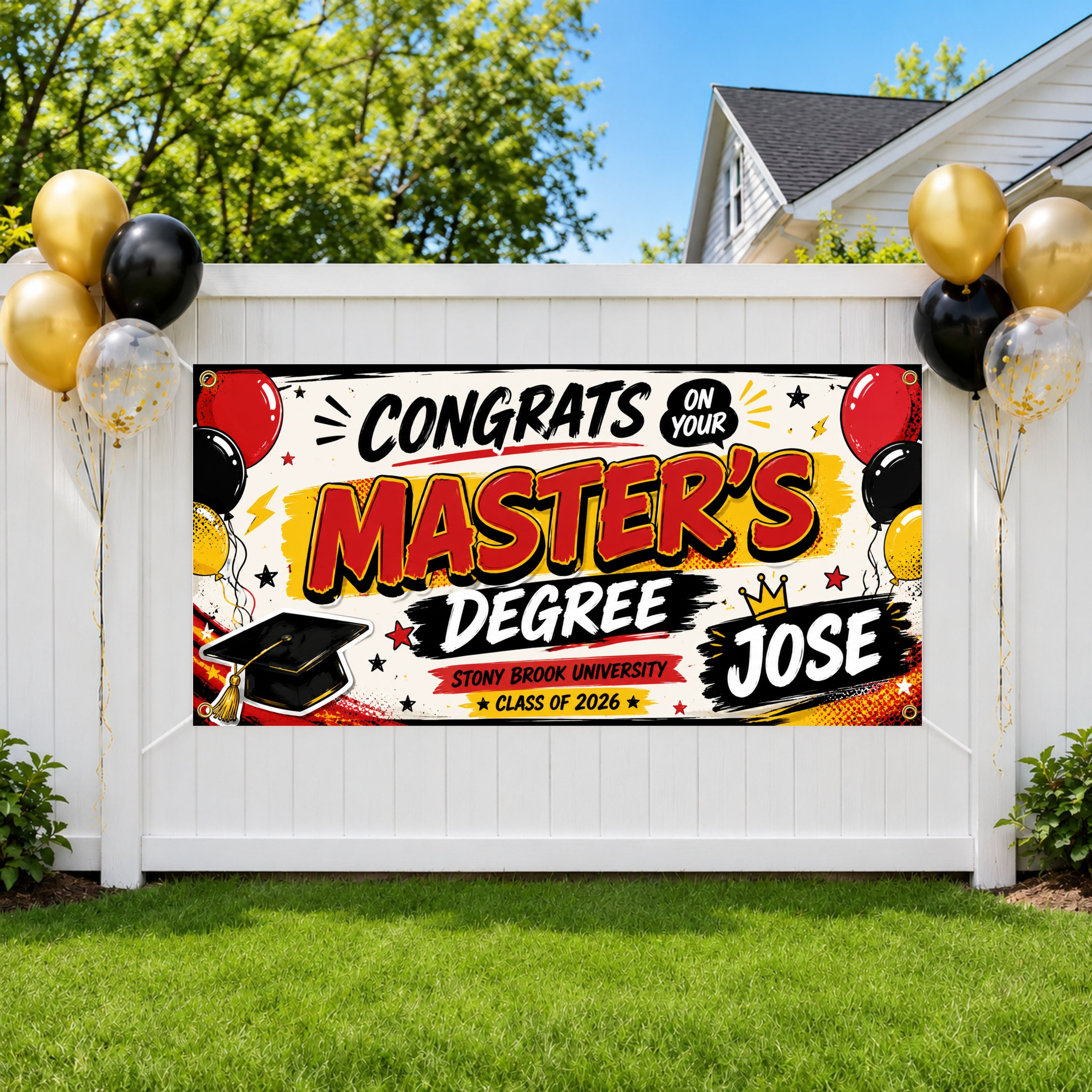 Masters Degree Banner, Personalized Graduation Sign, Custom Name Backdrop