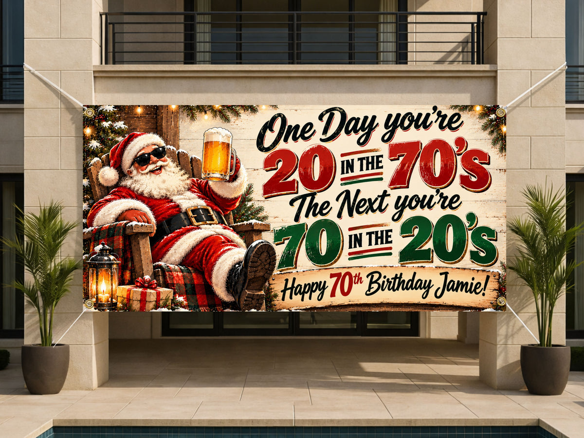 Santa’s 70s Throwback Birthday Banner