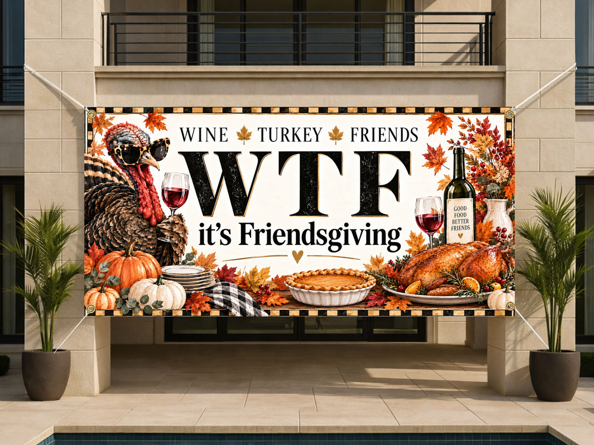 Turkey Wine Friendsgiving Banner