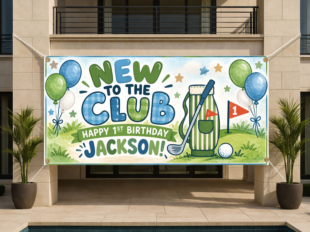 1st Birthday Blue Golf Banner