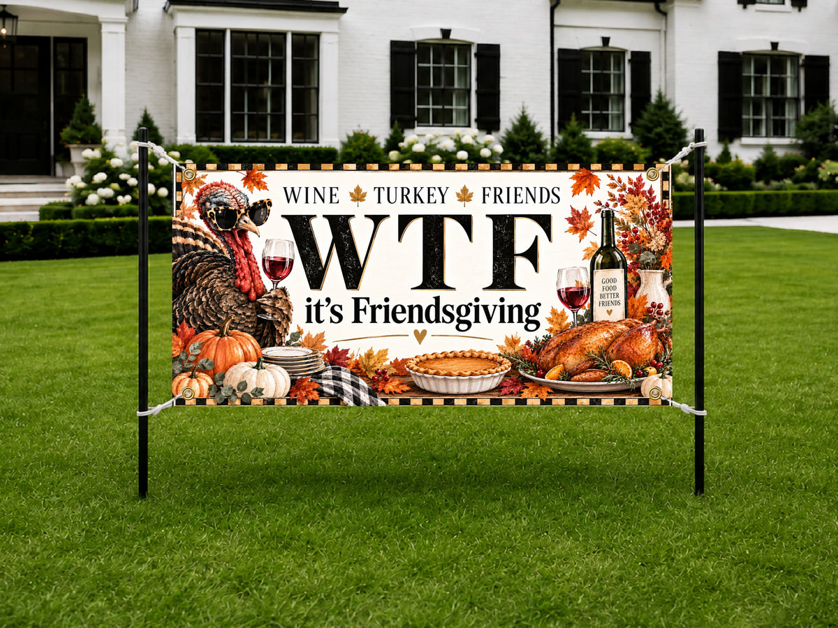 Turkey Wine Friendsgiving Banner