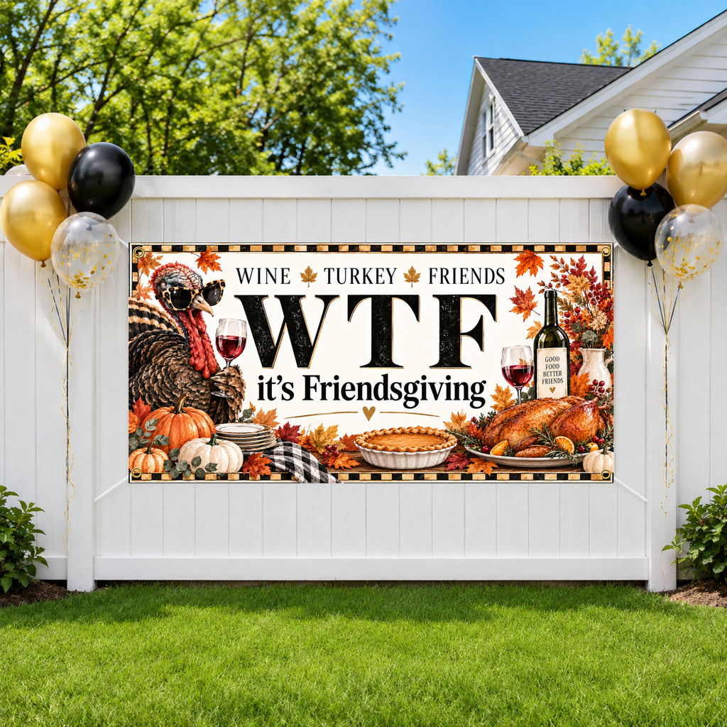Turkey Wine Friendsgiving Banner