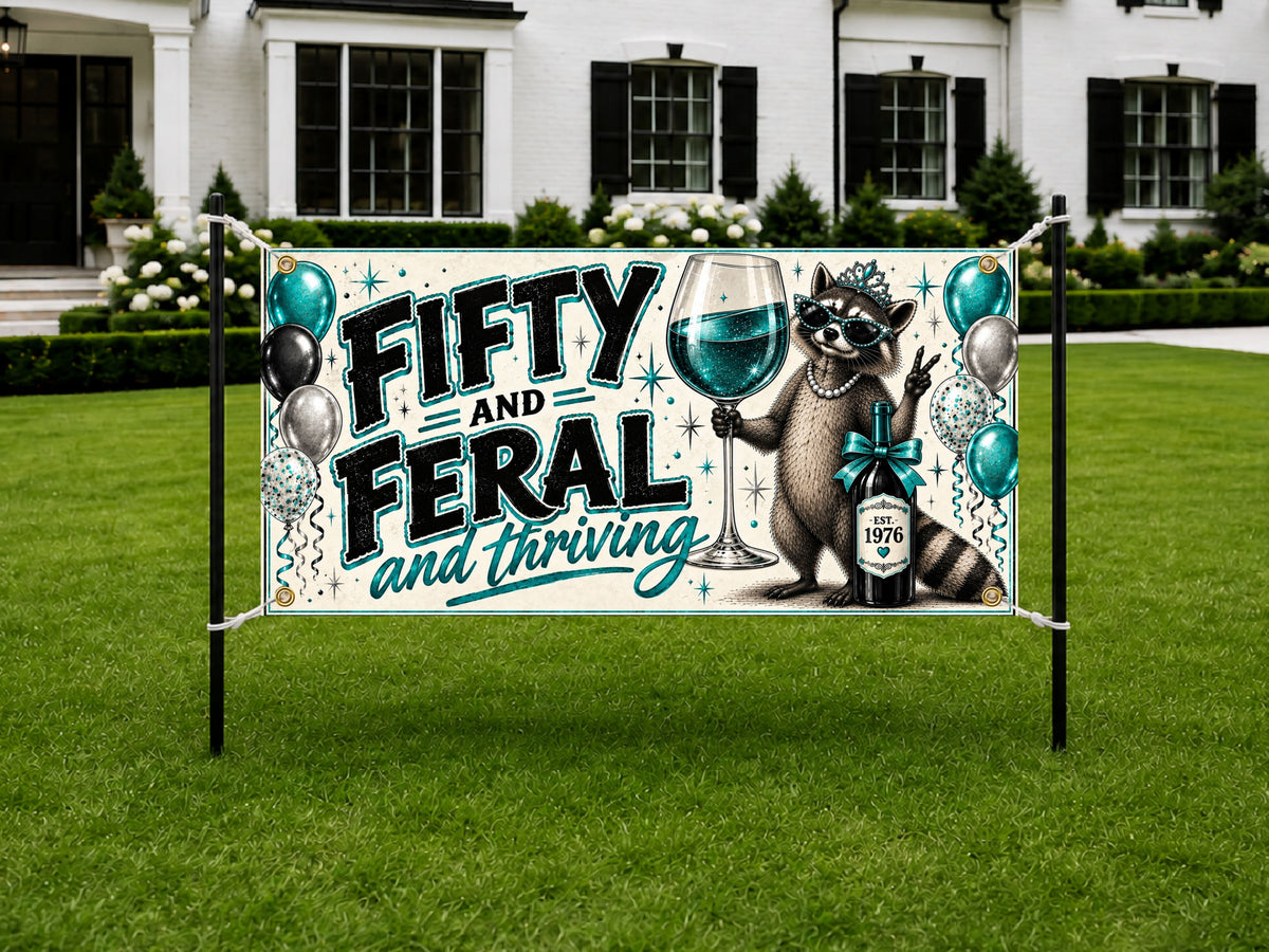 Fifty Feral Raccoon Birthday Banner