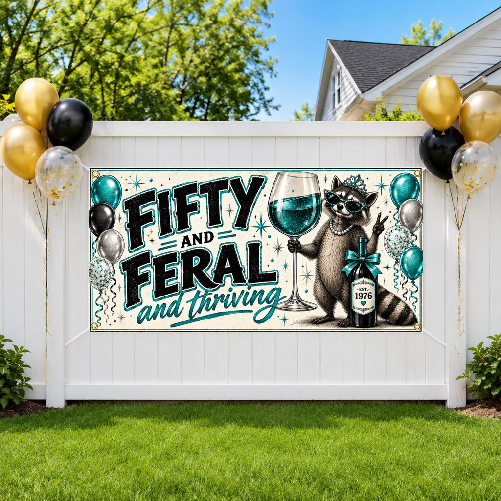 Fifty Feral Raccoon Birthday Banner