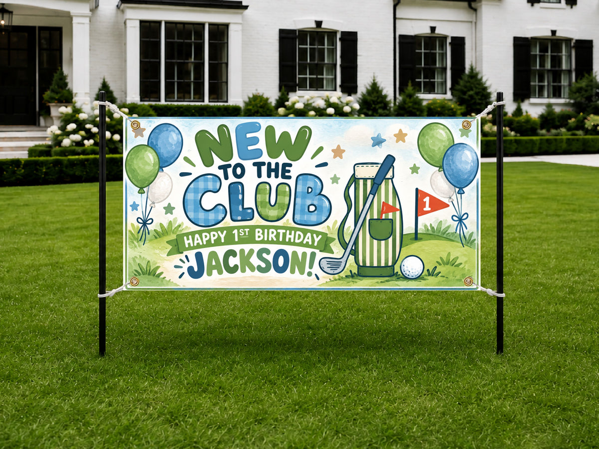 1st Birthday Blue Golf Banner