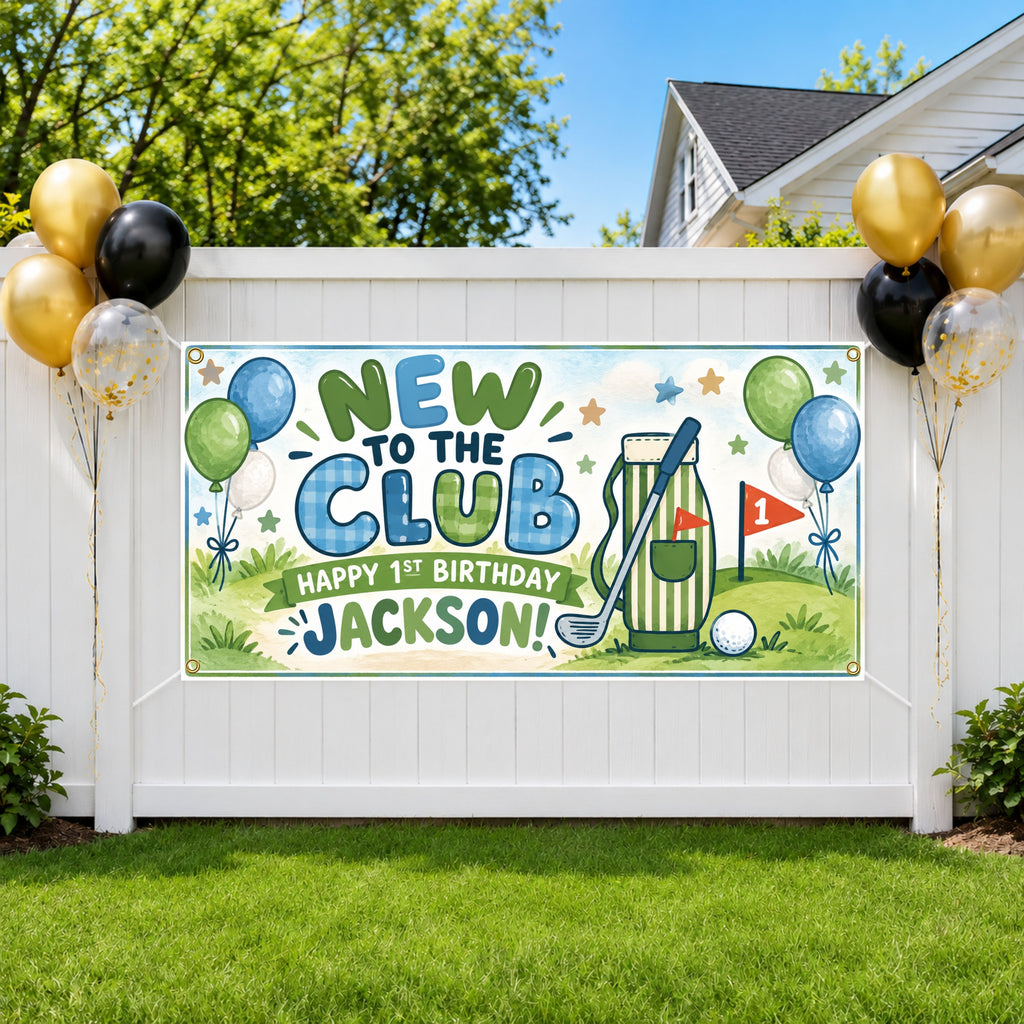 1st Birthday Blue Golf Banner