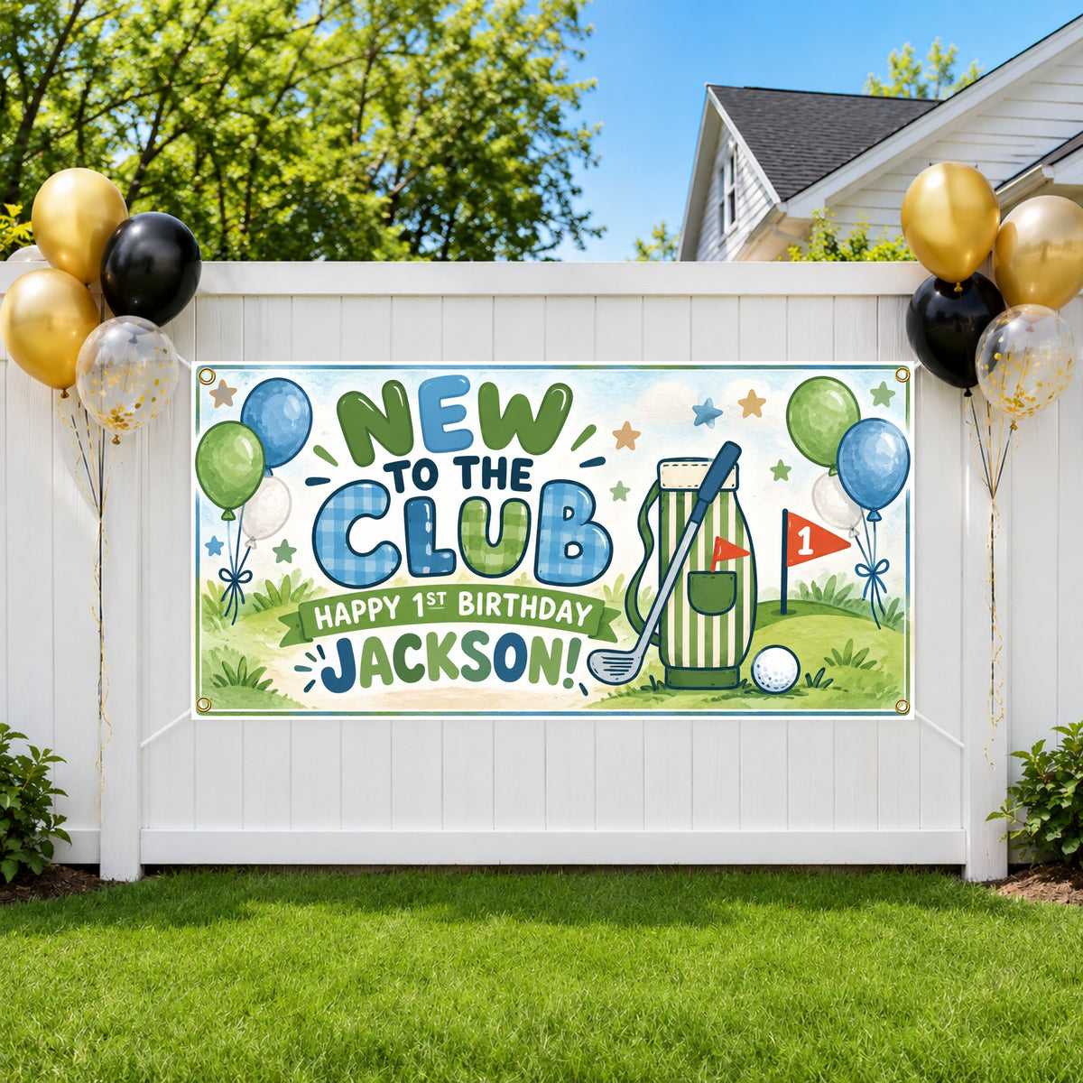 1st Birthday Blue Golf Banner