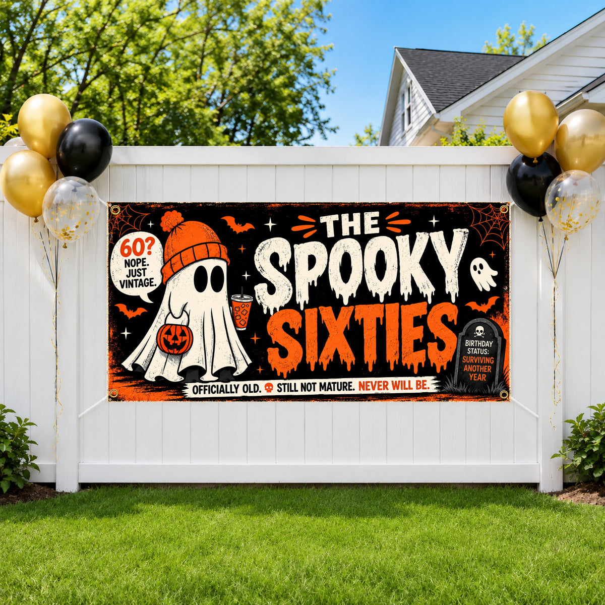 Spooky Ghost 60th Birthday Banner